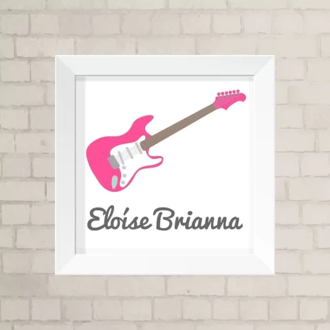 Quadro com Nome com Guitarra Rosa