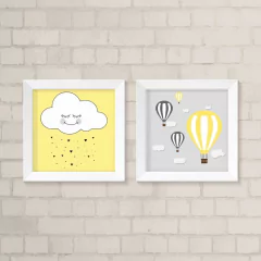 Kit de Quadros Amarelo e Cinza