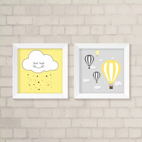 Kit de Quadros Amarelo e Cinza