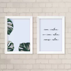 Kit de Quadros Folhas e Frase Motivacional