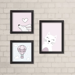 Kit de Quadros Lilás, Cachorro e Balão - comprar online