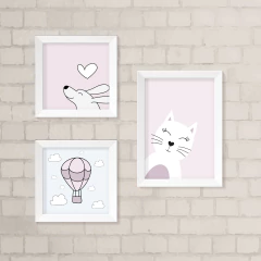 Kit de Quadros Lilás, Cachorro e Balão