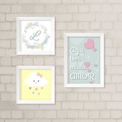 Kit de Quadros Coração, Inicial e Nuvem