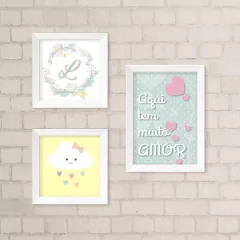 Kit de Quadros Coração, Inicial e Nuvem