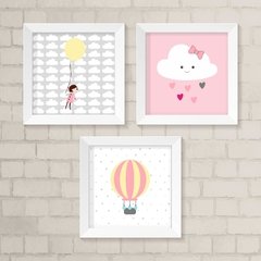 Kit de Quadros Cinza, Amarelo e Rosa