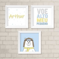 Kit de Quadros Ursinho Aviador com Nome