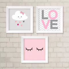 Kit de Quadros Nuvem, Love e Olhinhos
