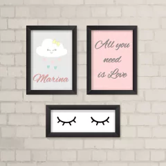 Kit de Quadros Love, Nuvem com Nome e Cílios - comprar online