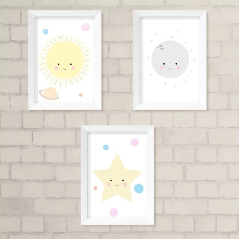 Kit de Quadros Sol, Estrela e Lua