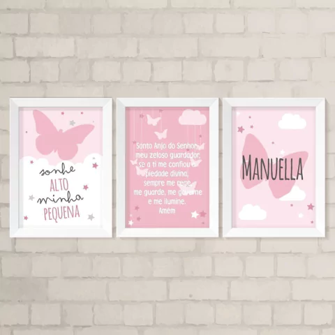 Kit de Quadros Borboletas e Nome