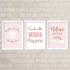 Kit de Quadros Sonhe Alto, Estrelinha e Nome Arco Iris
