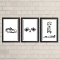 Kit de Quadros Formula 1 Preto e Branco - comprar online