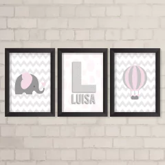 Kit de Quadros Balão, Elefante e Inicial - comprar online