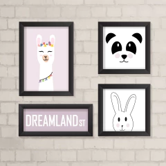 Kit de Quadros Lilás Lhama, Panda, Coelho e Dreamland - comprar online