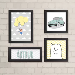 Kit de Quadros Menino com Balões Amarelo - comprar online