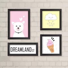 Kit de Quadros Urso, Nuvem, Sorvete - comprar online