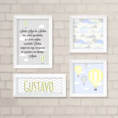 Kit de Quadros Santo Anjo, Balões e Nome