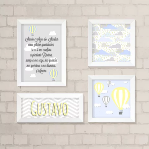 Kit de Quadros Santo Anjo, Balões e Nome