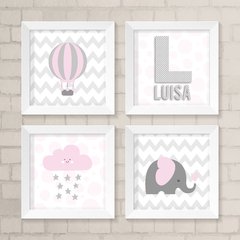 Kit de Quadros Balão, Inicial, Nuvem e Elefante