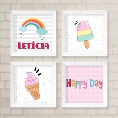Kit de Quadros Sorvete, Picolé e Arco-Íris
