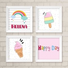 Kit de Quadros Happy Day com nome Menina