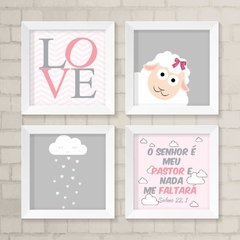 Kit de Quadros Love Cinza