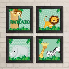 Kit de Quadros Safari com Nome Verde - comprar online