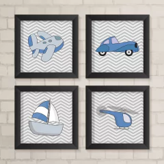 Kit de Quadros Transportes Azul e Cinza - comprar online