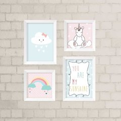 Kit de Quadros Unicórnio, Nuvem e Arco-Íris