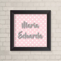 Quadro com Nome Cinza e Poá Rosa e Branco - comprar online