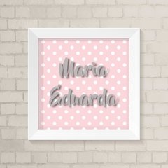 Quadro com Nome Cinza e Poá Rosa e Branco