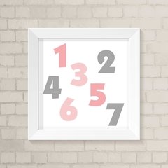 Quadro Infantil Números Cinza e Rosa