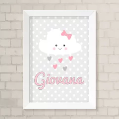 Quadro Chuva de Amor com poá Cinza e Nome