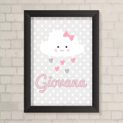 Quadro Chuva de Amor com poá Cinza e Nome - comprar online