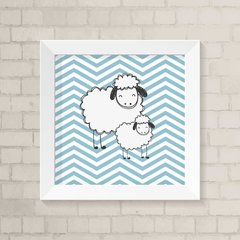 Quadro Infantil Ovelhas Chevron Azul