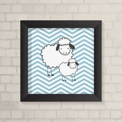 Quadro Infantil Ovelhas Chevron Azul - comprar online