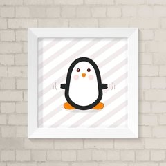 Quadro Infantil Pinguim Fundo Listrado