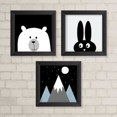 Kit de Quadros Azul e Preto - Urso, Coelho e Montanha - comprar online