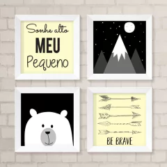 Kit de Quadros Amarelo, Preto e Cinza