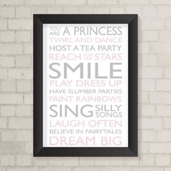 Quadro Infantil Texto Princess - comprar online