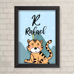 Quadro com Inicial e Nome Tigre Boho Menino - comprar online