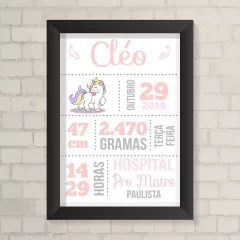 Quadro Nascimento Menina Unicórnio - comprar online