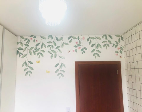 Adesivos Galhos Suspensos Flores Abelhinhas e Borboletas Aquarela