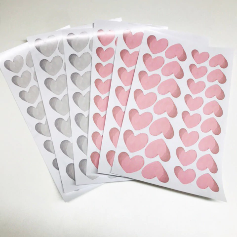 Adesivos Corações Aquarela Rosa e Cinza
