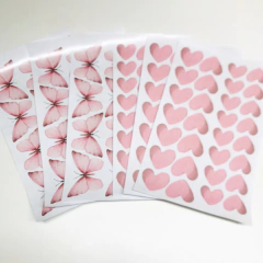 Adesivos Borboletas Aquarela e Corações Rosa