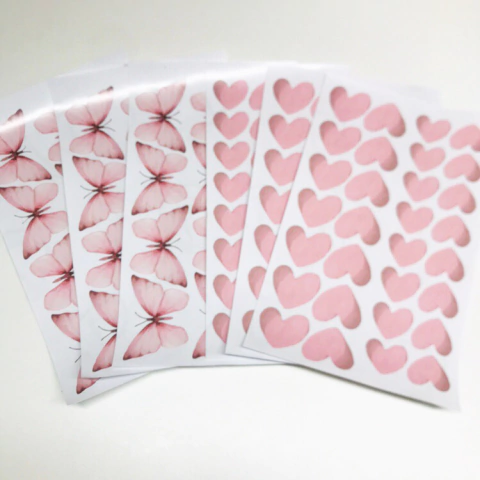 Adesivos Borboletas Aquarela e Corações Rosa