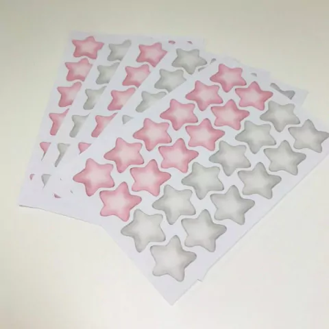 Adesivos Estrelas Arredondadas Aquarela Rosa e Cinza