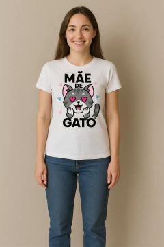 Camiseta Básica Branca Mãe de Gato Cinza - comprar online