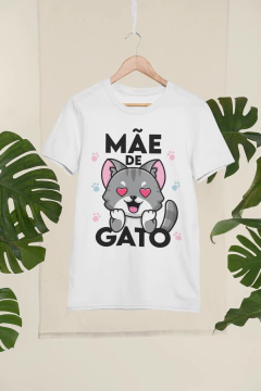 Camiseta Básica Branca Mãe de Gato Cinza na internet
