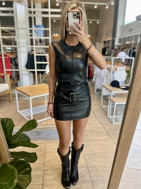 VESTIDO CUERO CINTURON (8270VI25) - comprar online